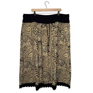Black and Tan Beige Paisley Skirt with Lace Trim NWT Cotton‎ Plus Size